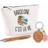 Coffret Cadeau Barcelone c’est la vie – Trousse, stylo bambou et porte-clés