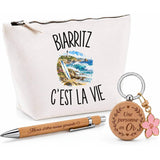 Coffret Cadeau Biarritz c’est la vie – Trousse, stylo bambou et porte-clés
