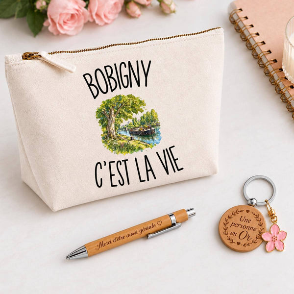 Coffret Cadeau Bobigny c’est la vie – Trousse, stylo bambou et porte-clés