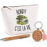 Coffret Cadeau Bondy c’est la vie – Trousse, stylo bambou et porte-clés