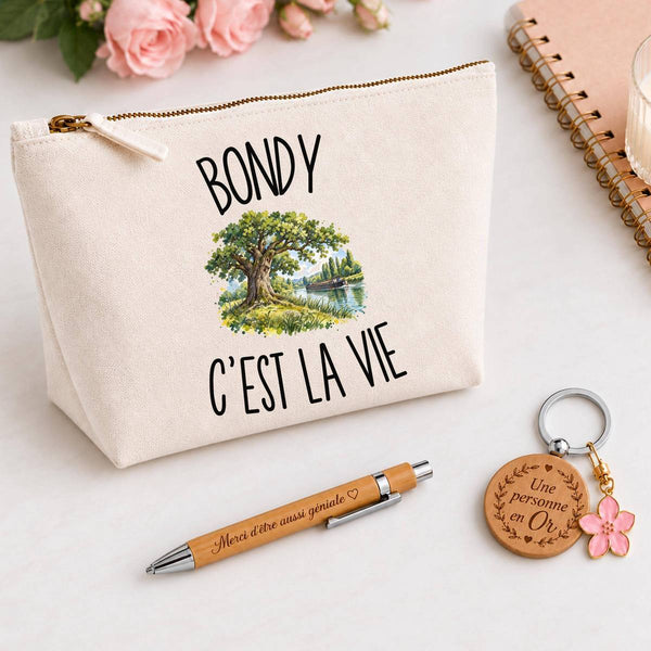 Coffret Cadeau Bondy c’est la vie – Trousse, stylo bambou et porte-clés