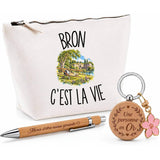Coffret Cadeau Bron c’est la vie – Trousse, stylo bambou et porte-clés