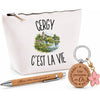 Coffret Cadeau Cergy c’est la vie – Trousse, stylo bambou et porte-clés