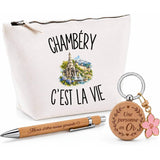 Coffret Cadeau Chambéry c’est la vie – Trousse, stylo bambou et porte-clés