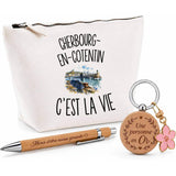 Coffret Cadeau Cherbourg-en-Cotentin c’est la vie – Trousse, stylo bambou et porte-clés