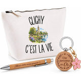 Coffret Cadeau Clichy c’est la vie – Trousse, stylo bambou et porte-clés