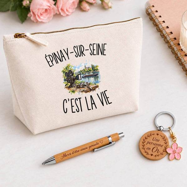 Coffret Cadeau Épinay-sur-Seine c’est la vie – Trousse, stylo bambou et porte-clés