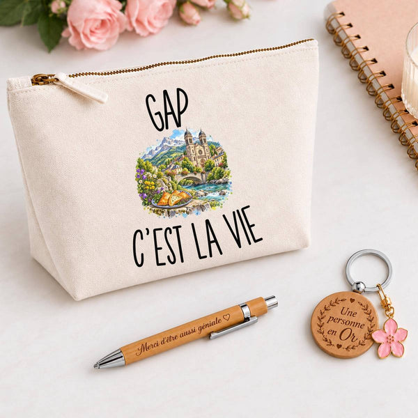 Coffret Cadeau Gap c’est la vie – Trousse, stylo bambou et porte-clés