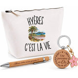 Coffret Cadeau Hyères c’est la vie – Trousse, stylo bambou et porte-clés
