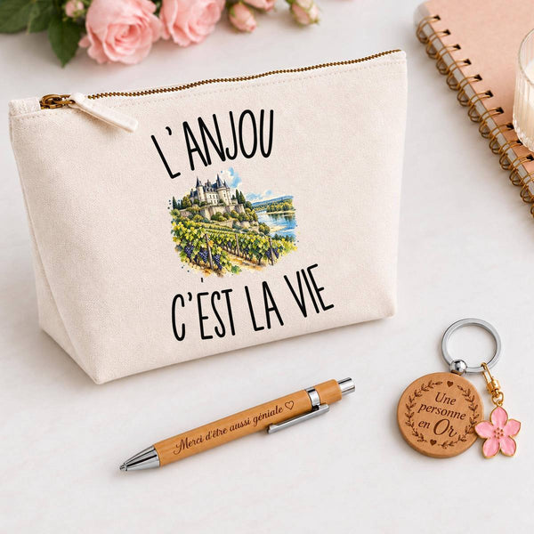 Coffret Cadeau L’Anjou c’est la vie – Trousse, stylo bambou et porte-clés