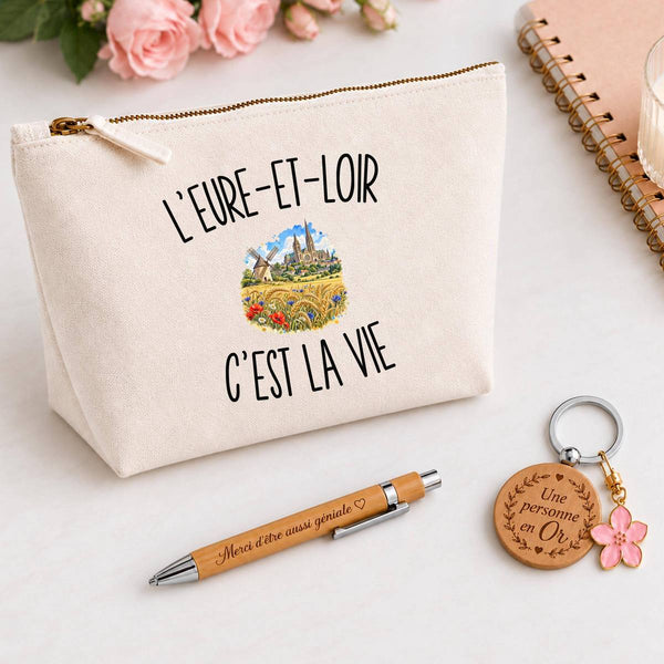 Coffret Cadeau L’Eure-et-Loir c’est la vie – Trousse, stylo bambou et porte-clés