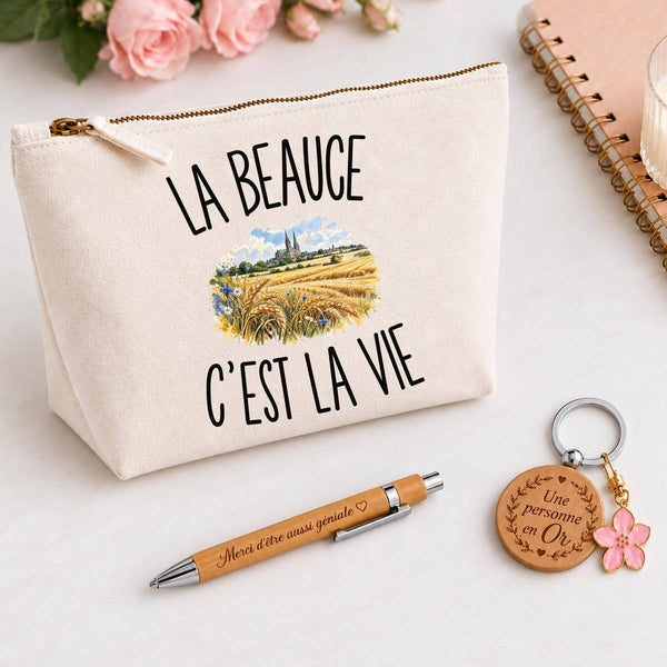 Coffret Cadeau La Beauce c’est la vie – Trousse, stylo bambou et porte-clés
