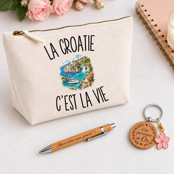 Coffret Cadeau La Croatie c’est la vie – Trousse, stylo bambou et porte-clés