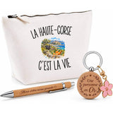 Coffret Cadeau La Haute-Corse c’est la vie – Trousse, stylo bambou et porte-clés