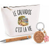 Coffret Cadeau Le Calvados c’est la vie – Trousse, stylo bambou et porte-clés