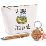 Coffret Cadeau Le Cher c’est la vie – Trousse, stylo bambou et porte-clés