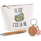 Coffret Cadeau Le Lot c’est la vie – Trousse, stylo bambou et porte-clés