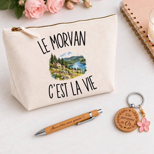 Coffret Cadeau Le Morvan c’est la vie – Trousse, stylo bambou et porte-clés