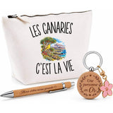Coffret Cadeau Les Canaries c’est la vie – Trousse, stylo bambou et porte-clés