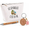Coffret Cadeau Les Seychelles c’est la vie – Trousse, stylo bambou et porte-clés