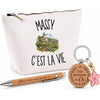 Coffret Cadeau Massy c’est la vie – Trousse, stylo bambou et porte-clés