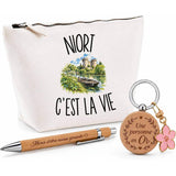 Coffret Cadeau Niort c’est la vie – Trousse, stylo bambou et porte-clés