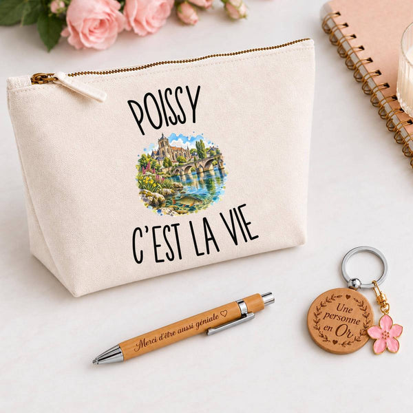 Coffret Cadeau Poissy c’est la vie – Trousse, stylo bambou et porte-clés