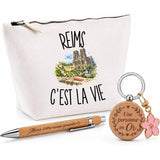 Coffret Cadeau Reims c’est la vie – Trousse, stylo bambou et porte-clés