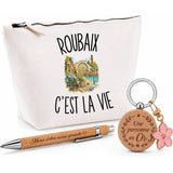 Coffret Cadeau Roubaix c’est la vie – Trousse, stylo bambou et porte-clés