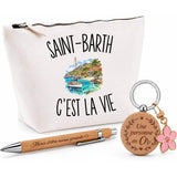 Coffret Cadeau Saint-Barth c’est la vie – Trousse, stylo bambou et porte-clés
