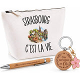 Coffret Cadeau Strasbourg c’est la vie – Trousse, stylo bambou et porte-clés