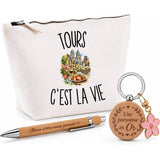 Coffret Cadeau Tours c’est la vie – Trousse, stylo bambou et porte-clés