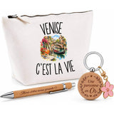Coffret Cadeau Venise c’est la vie – Trousse, stylo bambou et porte-clés