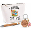 Coffret Cadeau L’Aviation c’est la vie – Trousse, stylo bambou et porte-clés