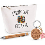 Coffret Cadeau L’Escape Game c’est la vie – Trousse, stylo bambou et porte-clés