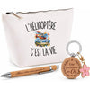 Coffret Cadeau L’Hélicoptère c’est la vie – Trousse, stylo bambou et porte-clés