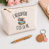 Coffret Cadeau L’Hélicoptère c’est la vie – Trousse, stylo bambou et porte-clés