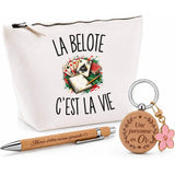 Coffret Cadeau La Belote c’est la vie – Trousse, stylo bambou et porte-clés