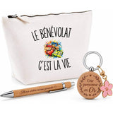 Coffret Cadeau Le Bénévolat c’est la vie – Trousse, stylo bambou et porte-clés