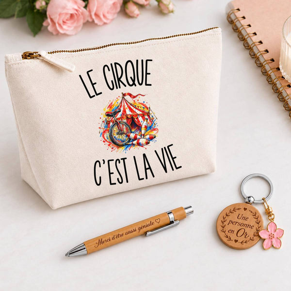 Coffret Cadeau Le Cirque c’est la vie – Trousse, stylo bambou et porte-clés