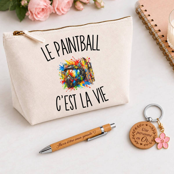 Coffret Cadeau Le Paintball c’est la vie – Trousse, stylo bambou et porte-clés