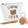 Coffret Cadeau Le Papotage c’est la vie – Trousse, stylo bambou et porte-clés