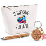 Coffret Cadeau Le Stretching c’est la vie – Trousse, stylo bambou et porte-clés