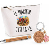 Coffret Cadeau Le Tracteur c’est la vie – Trousse, stylo bambou et porte-clés