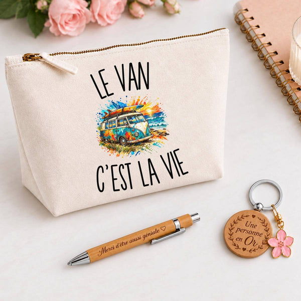 Coffret Cadeau Le Van c’est la vie – Trousse, stylo bambou et porte-clés