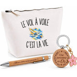 Coffret Cadeau Le Vol À Voile c’est la vie – Trousse, stylo bambou et porte-clés