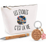 Coffret Cadeau Les Étoiles c’est la vie – Trousse, stylo bambou et porte-clés