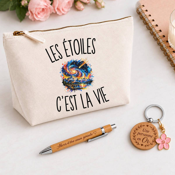 Coffret Cadeau Les Étoiles c’est la vie – Trousse, stylo bambou et porte-clés