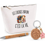 Coffret Cadeau Les Excuses Bidon c’est la vie – Trousse, stylo bambou et porte-clés
