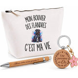 Coffret Cadeau Mon Bouvier des Flandres c’est ma vie – Trousse, stylo bambou et porte-clés